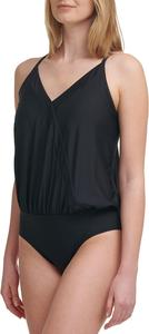 Слитный купальник Calvin Klein Standard с V-образным вырезом и бюстгальтером-блузоном с запахом и полочкой, Black
