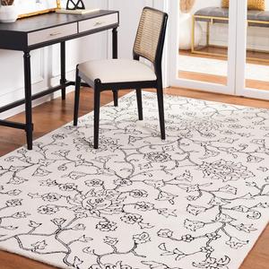Ковер SAFAVIEH, 122 x 183 см, Jardin Collection, Ivory & Black, ручной работы из шерсти и вискозы с цветочным узором, идеально подходит для помещений с высокой проходимостью: прихожая, гостиная, спальня (JAR730Z)