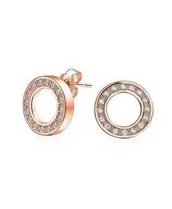 Серьги-Гвоздики с геометрическим узором, кубическими цирконами, открытыми по кругу, круглыми дисками, покрытыми розовым золотом, серебром 925 пробы Bling Jewelry, rose