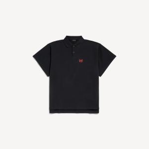 Мужское классическое черное поло laurel свободного кроя с коротким рукавом BALENCIAGA, черный