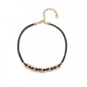 Короткое кожаное ожерелье с 5 маленькими центральными звеньями из сплава металла с покрытием 18 карат золотом и топазом Unode49, бело-серебряный