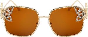 Роскошные солнцезащитные очки с многоугольными линзами и стразами, женские, в ретро-стиле, с металлической оправой в виде бабочки, защита от ультрафиолета UV400, артикул 98113 Melrose, Brown