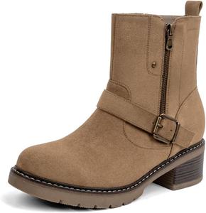 Женские сапоги средней длины VJH confort, современные свободные, удобные с низким массивным каблуком, округлым носком и боковой молнией, Tan