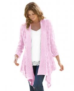 Кардиган большого размера с открытой передней частью и ажурной отделкой Woman Within, Pink