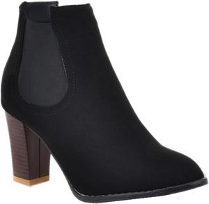 Женские ботильоны VOKLIN с круглым носком, массивным каблуком и высокой пяткой, замшевые с эластичной боковой вставкой, стильные короткие ботинки, Black-Velvet Lined