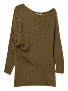 Свитер асимметричного кроя в рубчик TWINSET, зеленый