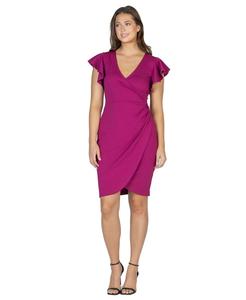 Платье для невысоких девушек с V-образным вырезом, рукавами-воланами и длиной до колена 24seven Comfort Apparel, Magenta