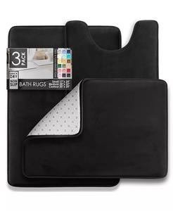 Набор из 3 ультрамягких нескользящих плюшевых ковриков для ванной из пены с эффектом памяти — маленький, большой и контурный Clara Clark, черный