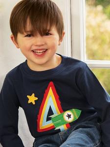 Детская футболка Magic Number 4 из органического хлопка с ракетой Frugi, Indigo/Multi