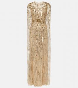 Рубиновое платье с накидкой и пайетками Jenny Packham, Illusion/Gold