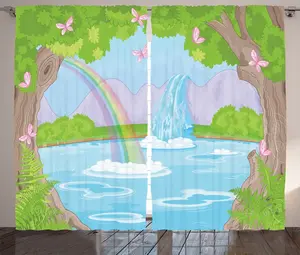 Женственная штора ABAKUHAUS в деревенском стиле, с радужными бабочками, для спальни, присборенная тесьма с петлями и крючками, 280 x 225 см, зелено-голубой Abakuhaus