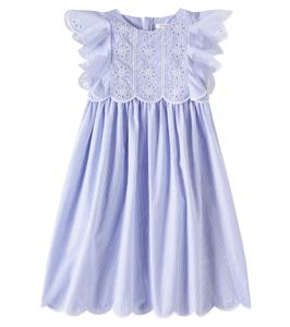 Полосатое вышитое платье Chloé Kids, White Blue