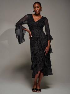 Платье с рюшами и сетчатой вставкой Spot Jolie Moi, Black Spot