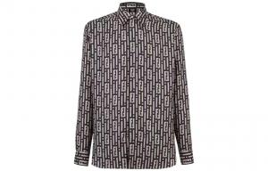 Футболка с длинными рукавами и воротником с монограммой FENDI, черная