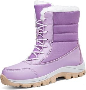 Зимние женские ботинки, снежные ботинки, водонепроницаемые, с меховой подкладкой, высокие, теплые утепленные обувь для прогулок на улице, противоскользящие зимние ботинки для холодной погоды Qacksv, Purple
