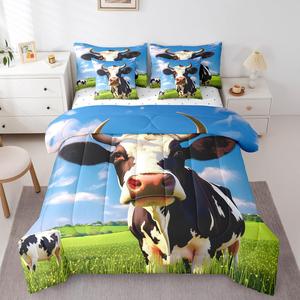 Erosebridal Комплект постельного белья Milk Cow Print с принтом коров в стиле ранчо, деревенский декор, включает 2 простыни, 2 наволочки и 2 декоративные подушки, Blue Green