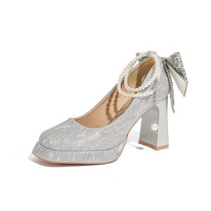 Туфли Мэри Джейн на массивном каблуке для женщин Zubumei, Silver