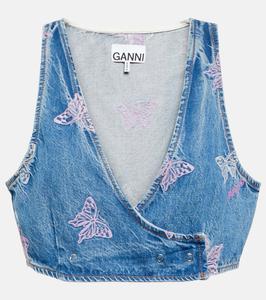 Укороченный джинсовый топ с вышивкой Ganni, Denim