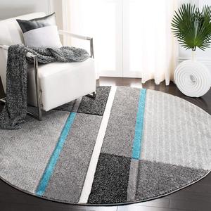 Ковер SAFAVIEH, 201 x 201 см, Hollywood Collection Round Grey / Teal HLW711D в стиле Mid-Century Modern без ворса для столовой, прихожей, гостиной, спальни