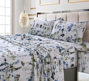 Комплект постельного белья Amalfi из хлопкового сатина плотностью 300 нитей на дюйм, с очень глубокими карманами, размер Twin Tribeca Living, Blue