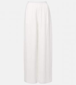 Прямые брюки мид-райз из шелка Oscar de la Renta, Ivory