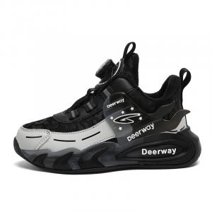Детские баскетбольные кроссовки с низким верхом, нескользящие, износостойкие, водонепроницаемые, теплые. DEERWAY, черный/серый