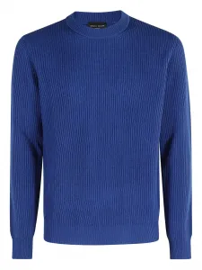 Свитер в рубчик с круглым вырезом Roberto Collina, синий