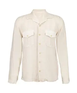 Мягкая, выцветшая льняная рубашка с карманами. 120% Lino, бежевый