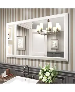 Зеркало для ванной комнаты, настенные зеркала в металлической раме толщиной 55" x 32" для установки над раковиной, в спальне, гостиной, прихожей, прямоугольные настенные зеркала белого цвета (горизонтальные/вертикальные) Amorho, white