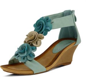 Женские сандалии на танкетке PATRIZIA HARLEQUIN с ремешком на щиколотке и T-образным ремешком - Цветочный дизайн, мягкая стелька, застежка на молнии сзади, Aqua