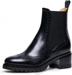 Женские ботинки FOWT с круглым носком и крылышками, эластичные челси, на низком устойчивом каблуке, удобные модные ежедневные ботильоны, размеры 4-16 США, Black