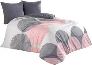 Комплект постельного белья из хлопка-перкаля, 3 предмета, 200x220 + 80x80 см, антрацитово-розовые круги, двусторонний, Leron leonado vicenti