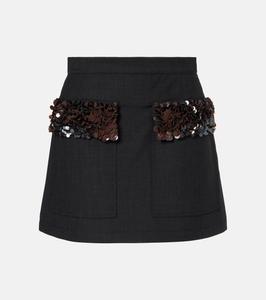 Мини-юбка из смесовой шерсти с пайетками Plan C, Anthracite Melange