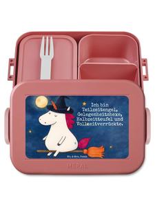 Mr. & Mrs. Panda Коробка для еды с изображением единорога и ведьмы и надписью пастельно-красного цвета