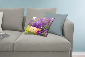 Декоративная подушка , диванная подушка, декоративная подушка для гостиной, 60x40 см, свежая лаванда в корзинке - Подушка - Подушка с фотографией MuchoWow