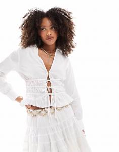 Белая поплиновая рубашка с завязкой спереди Miss Selfridge