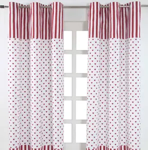 Шторы HOMESCAPES с люверсами, сердечки, красные и белые, комплект из 2 шт., 100% хлопок, 228 x 137 см Homescapes