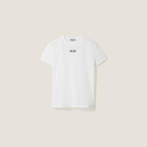 Футболка из хлопкового джерси с вышивкой MIU MIU, белый