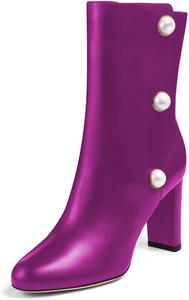 Женские ботильоны YDN с закрытым носком, украшенные жемчугом, массивный высокий каблук, осенне-зимние праздничные туфли, размер 4-15 US, Purple