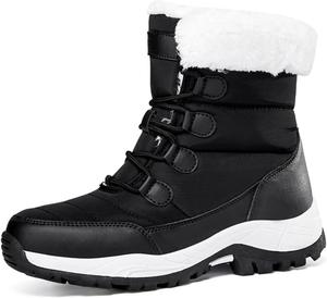 Водонепроницаемые женские ботинки с меховой подкладкой, модные ботильоны на шнуровке, уличные походные ботинки, повседневная зимняя обувь для женщин Generic, #C02-Black