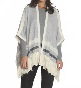 Женский пончо Ashley с бахромой в цвете пемза/белый LABEL+thread