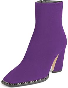 Женские ботильоны YDN с квадратным носком, отделкой заклепками, высокой массивной подошвой, боковой молнией, замшевые праздничные туфли, Purple