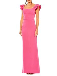 Платье с оборками на рукавах и открытой спиной Mac Duggal, фуксия