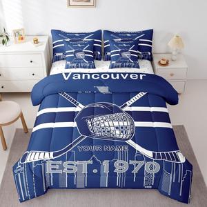 Erosebridal Комплект постельного белья для мальчиков с хоккейной тематикой Ванкувер, мягкий и легкий материал, Navyblue White