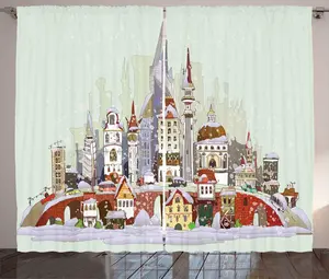 Рождественская штора ABAKUHAUS в деревенском стиле, Рождественский городок, штора из тесьмы для спальни со сборками, петлями и крючками, 280 x 225 см, цвет светло-зеленый с лавандой Abakuhaus