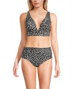 Женский бикини-топ с глубоким вырезом Lands' End, Black leopard