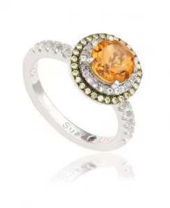 Кольцо Suzy Levian из стерлингового серебра с круглым топазом и сапфиром в форме двойного ореола Suzy Levian New York, orange