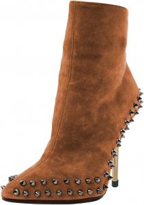 Женские ботильоны FSJ с заостренным носком, заклепками и высокими каблуками-стилетто, на короткой шпильке, с боковой молнией, из искусственной замши, короткие ботинки, повседневные, для официальных мероприятий и танцев, размеры 4-16 US, Brown
