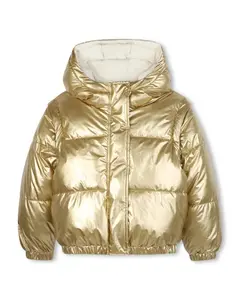Детский двусторонний пуховик с капюшоном BOSS Kidswear, золотой