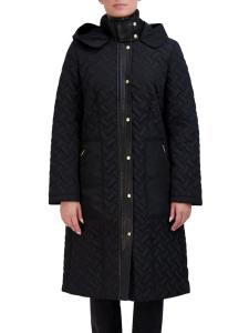 Длинное пальто с поясом и капюшоном Cole Haan, черный